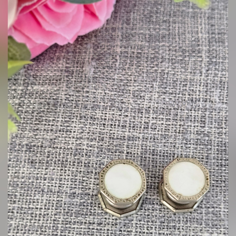 Vintage Mother of Pearl Double Sided Octagon Snap‎ On Cufflinks
